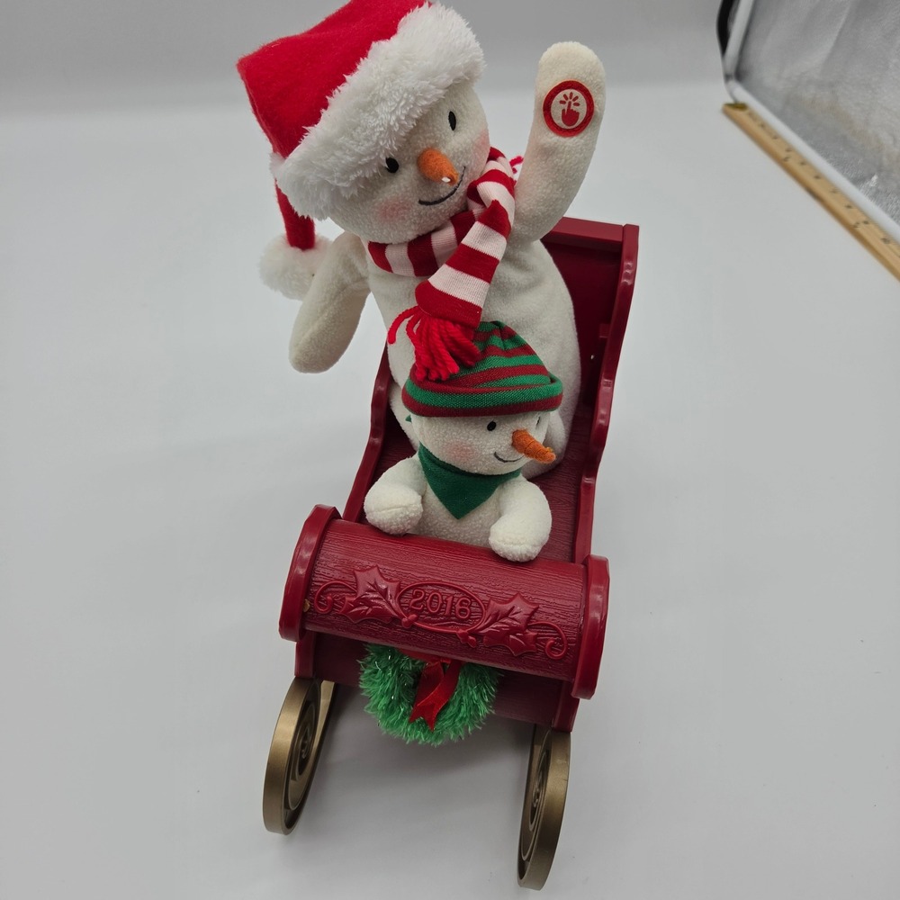 Hallmark Jingle Pals 2016 Animated Musical Snowman Sleigh Happy Holidays Plush - Picture 2 of 7